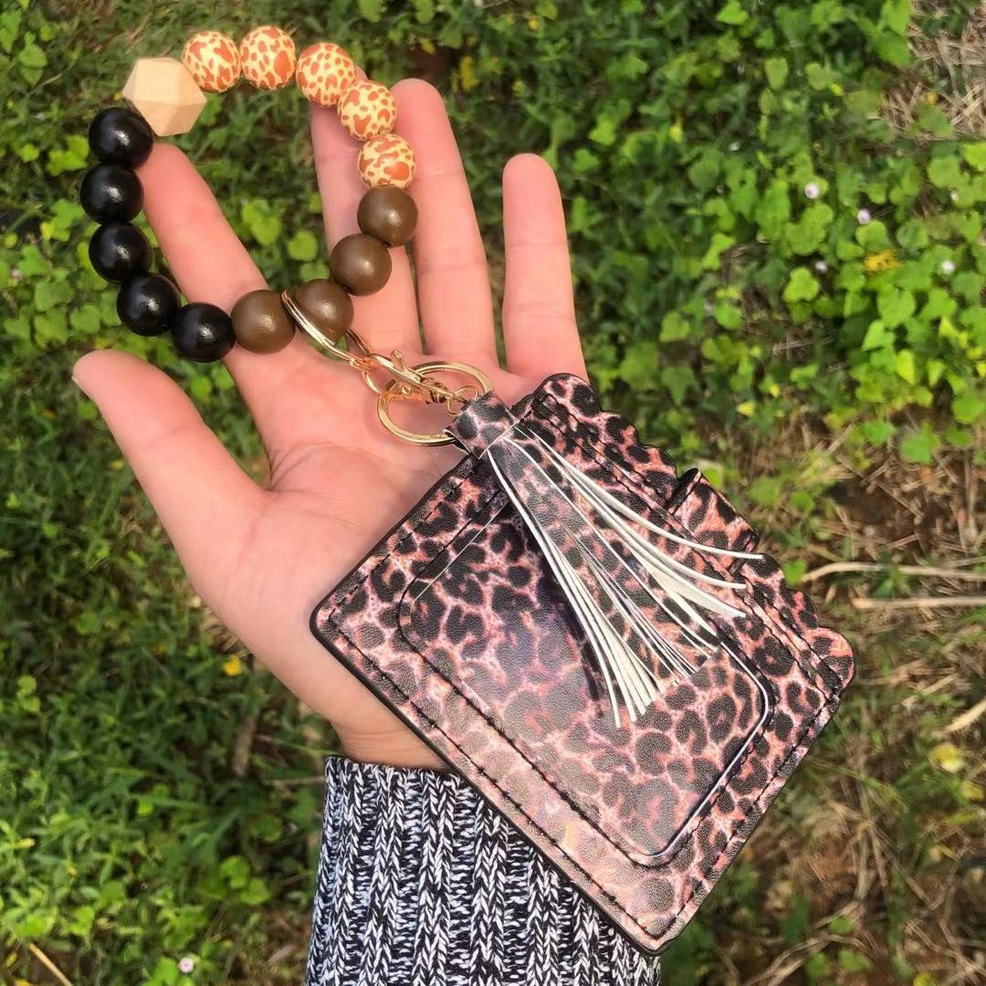 Wholesale Christmas Colorful Beads PU Tassel Bracelet Coin Purse Keychain